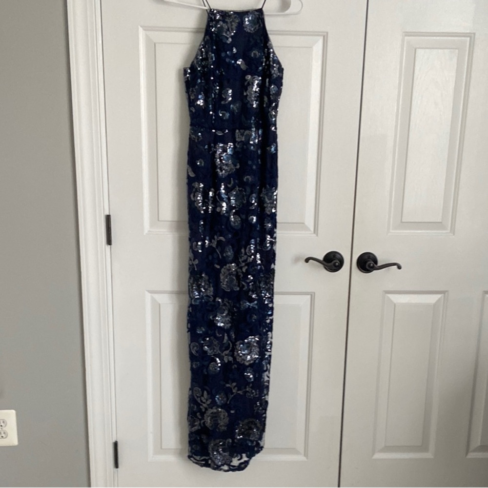 Adrianna Pappel Midnight Halter Sequin Gown Size 2 - Picture 3 of 8